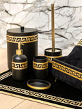 Anka Bathroom Set - Creative Home, Resin Black & Gold Bathroom Accessory Sets, Versace Style Greek Key Patterned Black & Gold Bathroom Decor, Bamboo Black Turkish Towels, Turkish Black & Gold Rug Carpet Mat,BS-CH-ANKABG-COMP