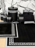 Anka Bathroom Set - Creative Home, Resin Black & Silver Bathroom Accessory Sets, Versace Style Greek Key Patterned Black & Silver Bathroom Decor, Bamboo Black Turkish Towels, Turkish Black & Silver Rug Carpet Mat,BS-CH-ANKABS-COMP