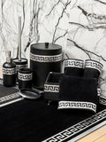 Anka Bathroom Set - Creative Home, Resin Black & Silver Bathroom Accessory Sets, Versace Style Greek Key Patterned Black & Silver Bathroom Decor, Bamboo Black Turkish Towels, Turkish Black & Silver Rug Carpet Mat,BS-CH-ANKABS-COMP