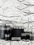 Anka Bathroom Set - Creative Home, Resin Black & Silver Bathroom Accessory Sets, Versace Style Greek Key Patterned Black & Silver Bathroom Decor, Bamboo Black Turkish Towels,BS-CH-ANKABS-BATB