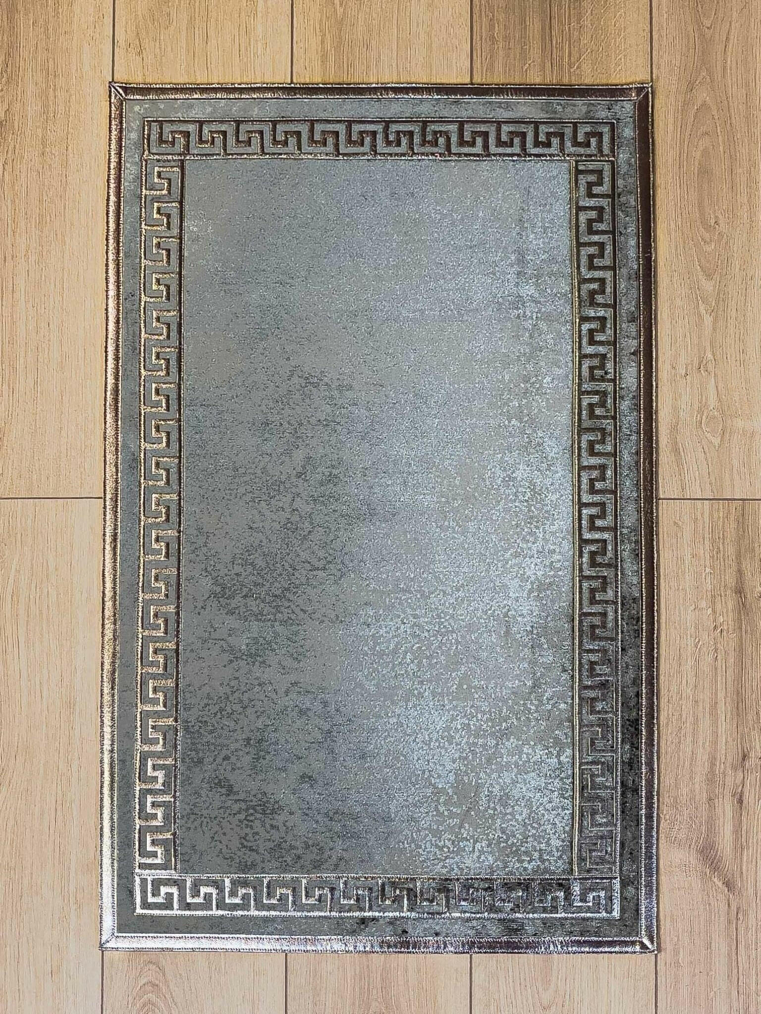 Anka Exclusive Mink & Gunmetal Anthracite - Creative Home Designs Rugs, Versace Style Turkish Carpet, Greek Key Mat
