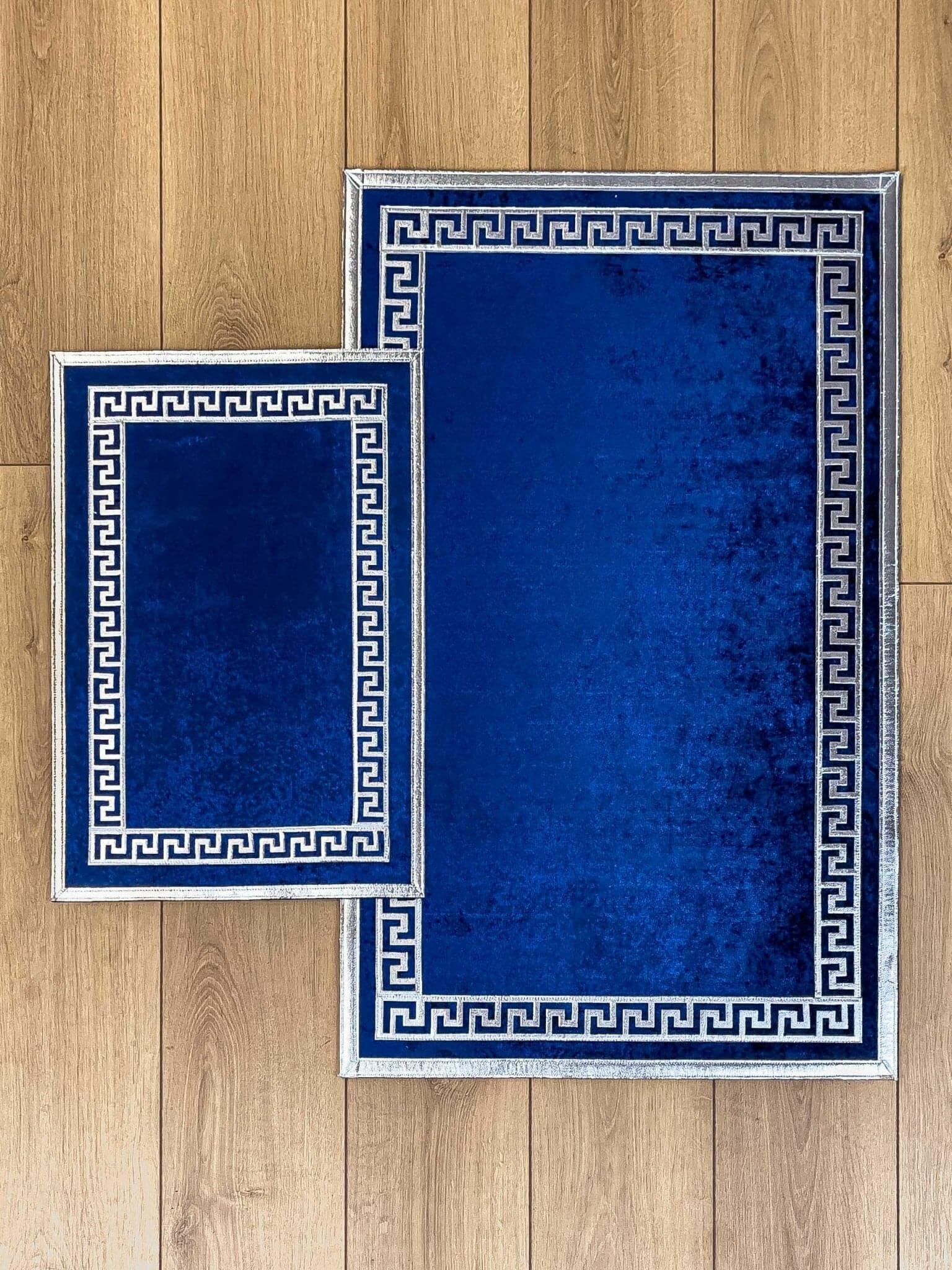 Anka Exclusive Blue & Silver Rug - Creative Home Designs Rugs, Versace Style Turkish Carpet, Greek Key Mat,RUG-ANKAE-BS-4060,RUG-ANKAE-BS-60100,RUG-ANKAE-BS-70120,RUG-ANKAE-BS-85137,RUG-ANKAE-BS-121182