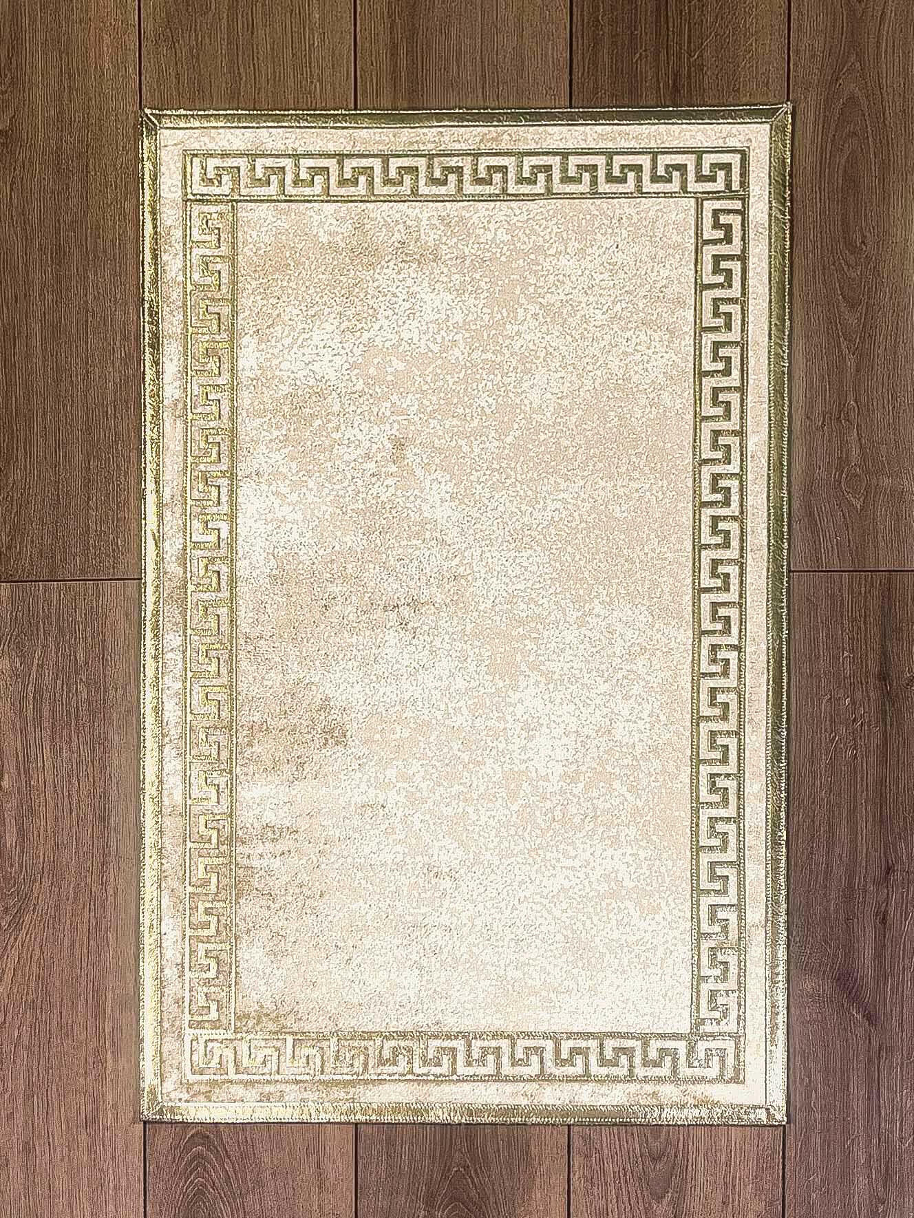 Anka Exclusive Cream & Gold Color Rug - Creative Home Designs Rugs, Versace Style Turkish Carpet, Greek Key Mat