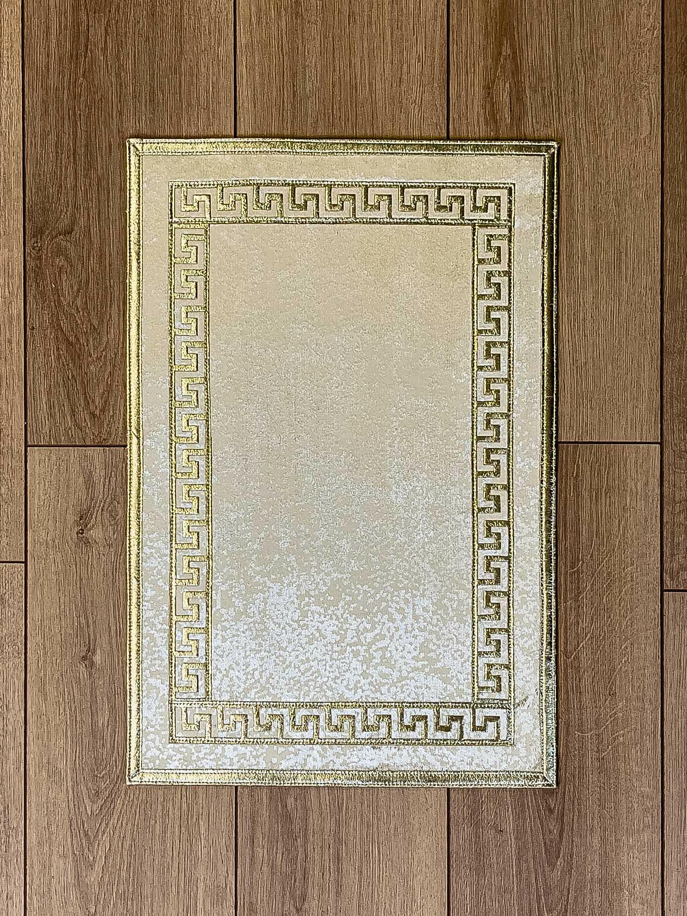 Anka Exclusive Cream & Gold Color Rug - Creative Home Designs Rugs, Versace Style Turkish Carpet, Greek Key Mat
