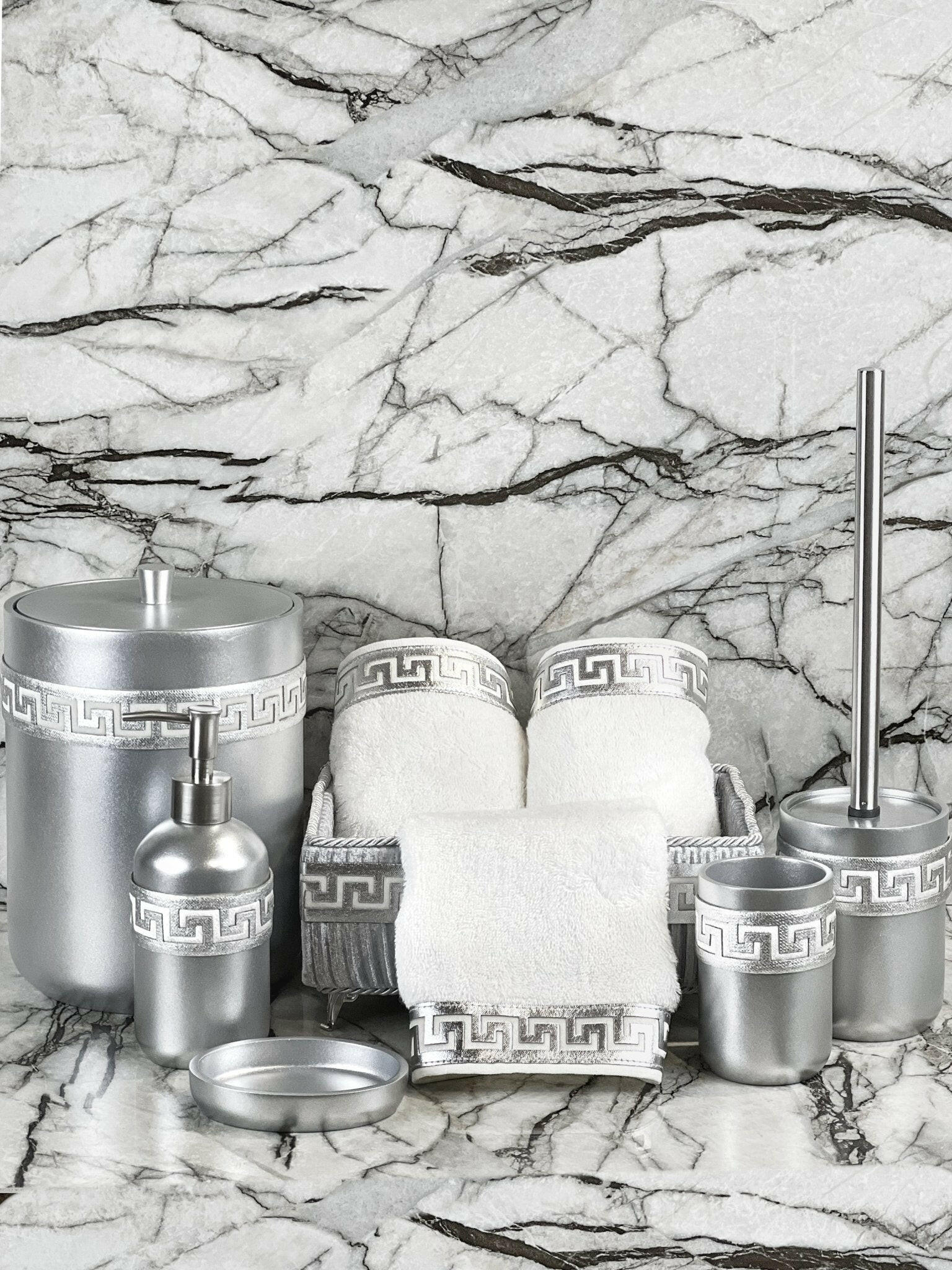 Anka Grey & Silver Bathroom Set - Creative HomeBathroom Accessory Sets