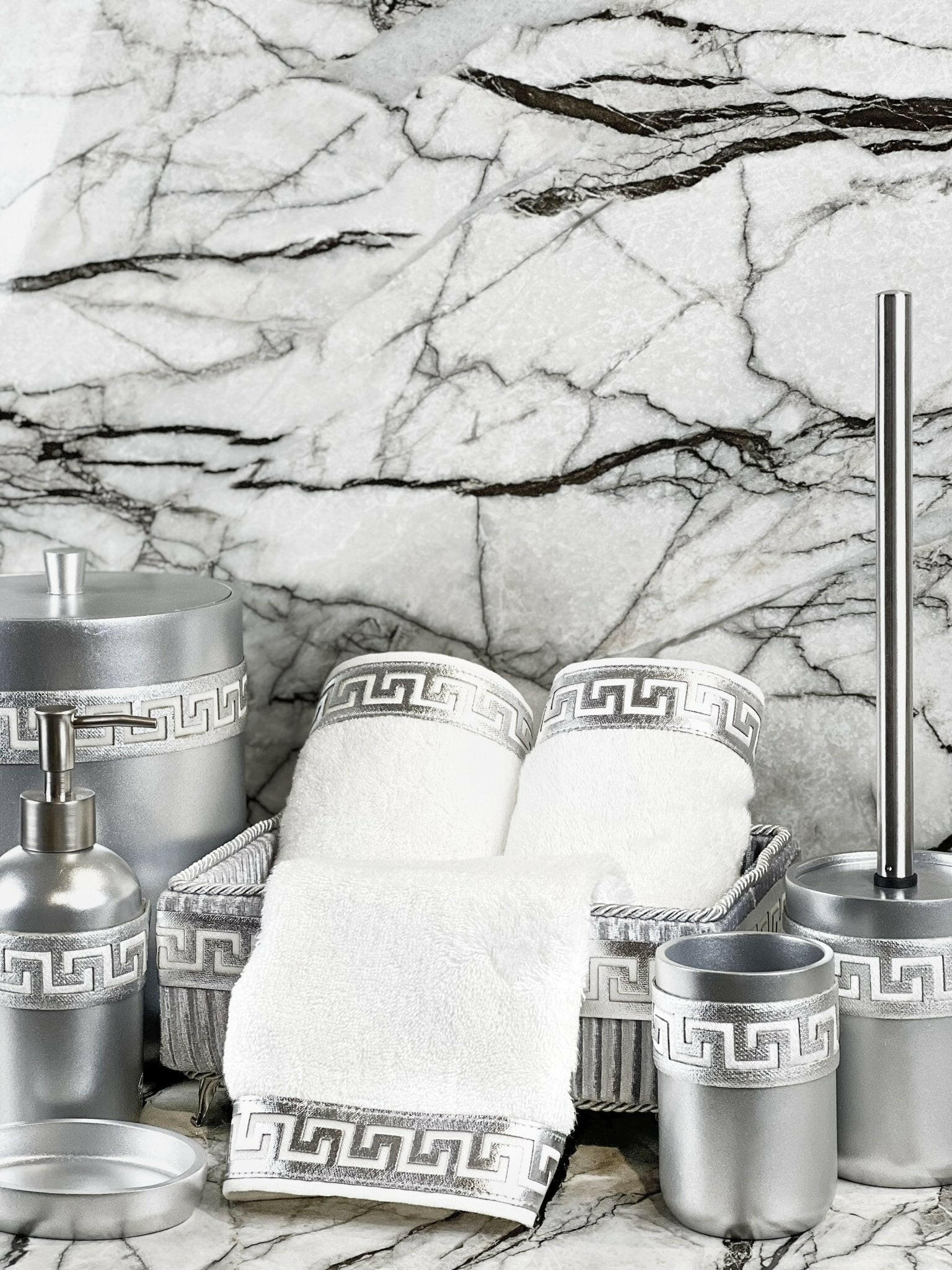 Anka Grey & Silver Bathroom Set - Creative HomeBathroom Accessory Sets