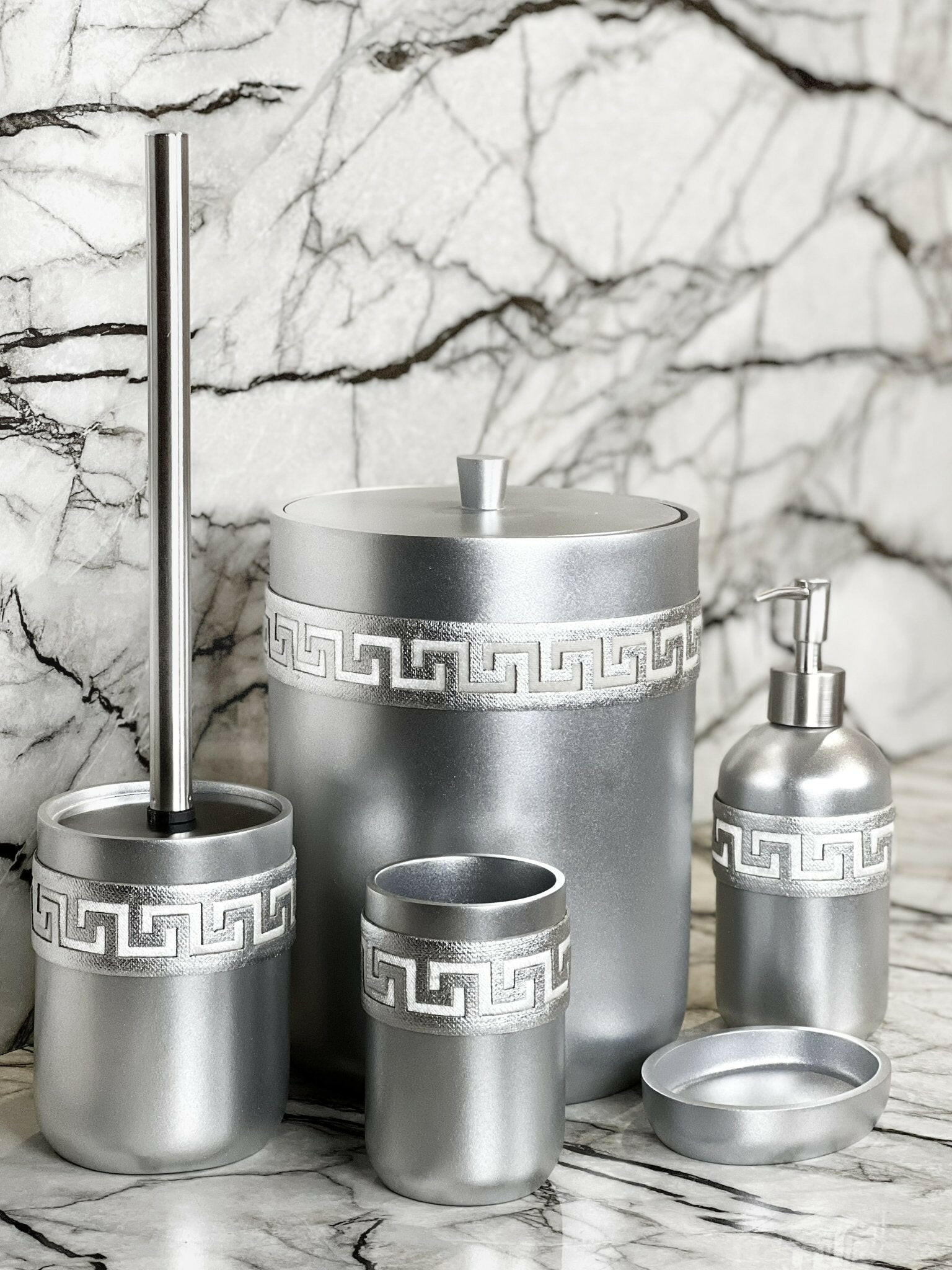 Anka Grey & Silver Bathroom Set - Creative HomeBathroom Accessory Sets