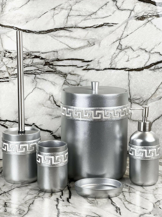 Anka Grey & Silver Bathroom Set - Creative HomeBathroom Accessory Sets