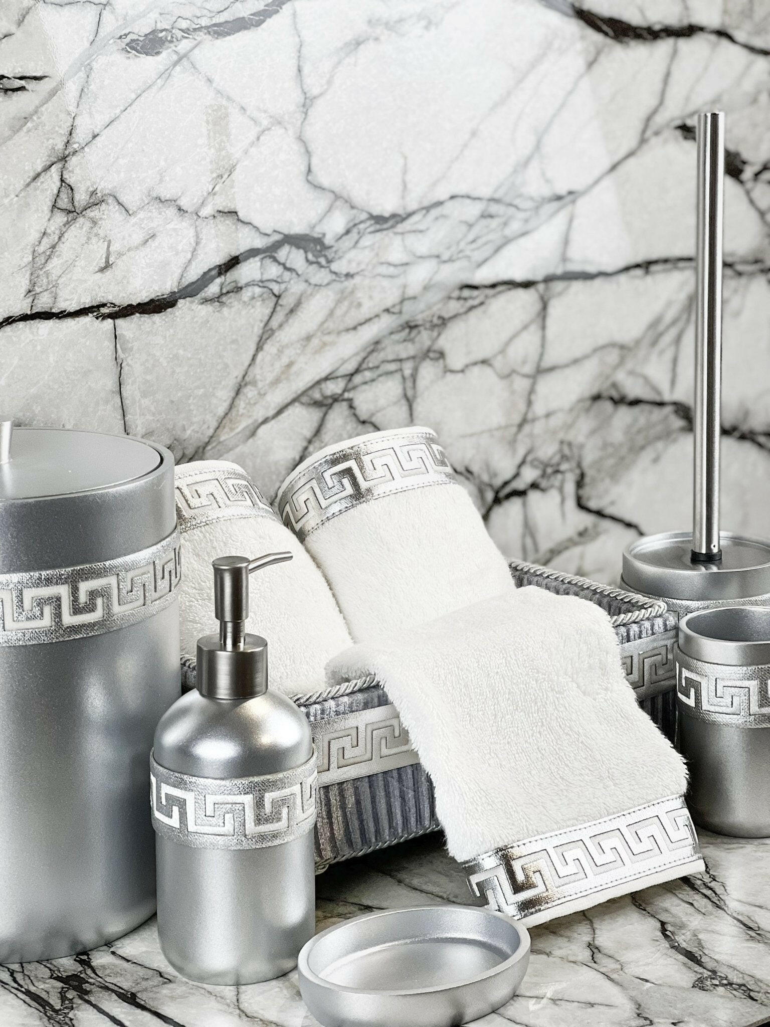 Anka Grey & Silver Bathroom Set - Creative HomeBathroom Accessory Sets
