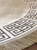 Anka Round Gold Color Velvet Round Rug, Greek Key Versace Style Patterned Mat, Washable Non Slip Modern Carpet,RUGR-CH-ANKABG
