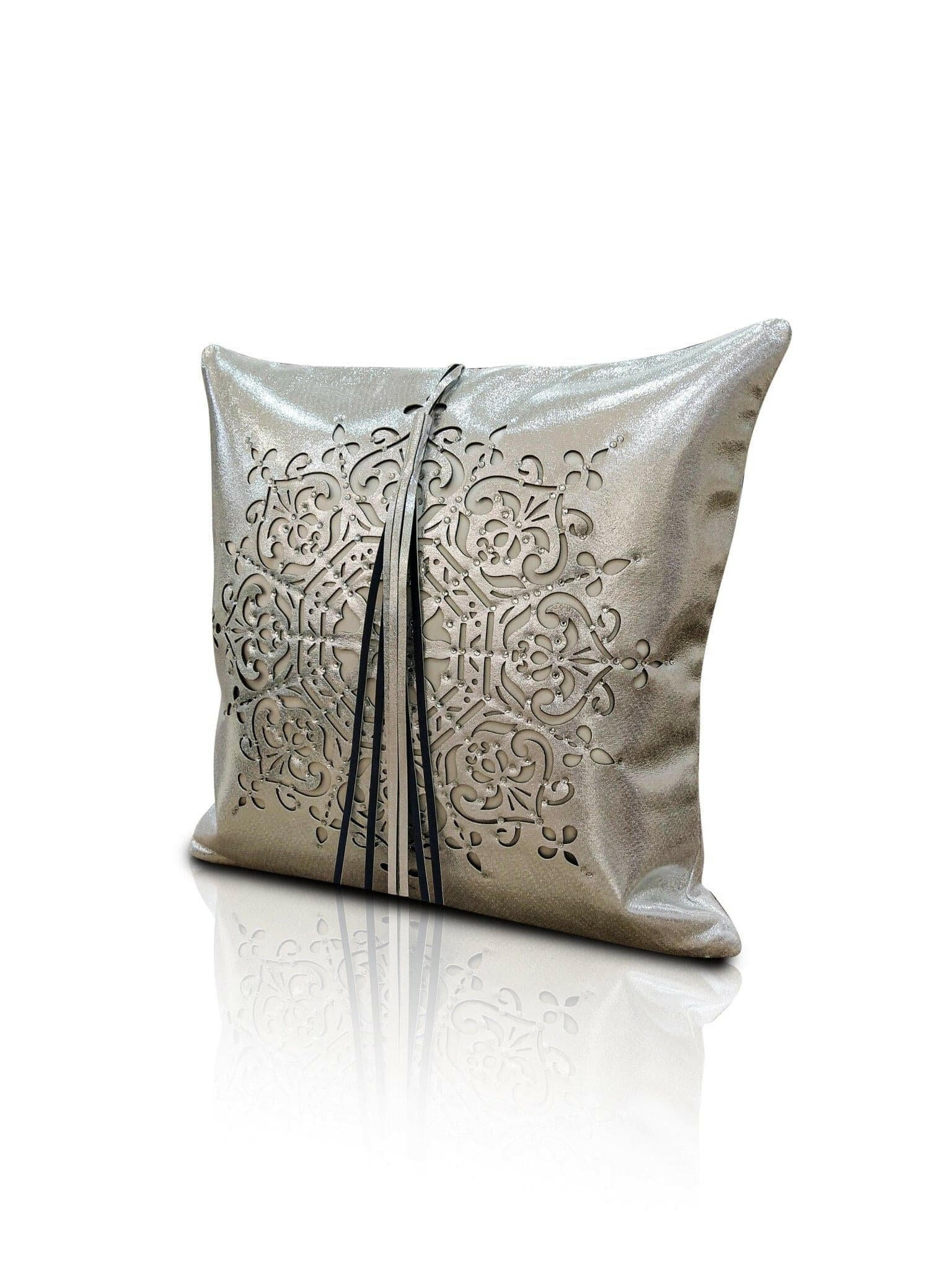 Damask Cushion Cover - Creative Home Designs Pillowcases, Turkish Throw Pillows & Shams, Silver Color Cut Out Sham With Diamonds,CC-CH-DMSK-S-1S1R,CC-CH-DMSK-S-2S,CC-CH-DMSK-S-2R,CC-CH-DMSK-S-2S1R