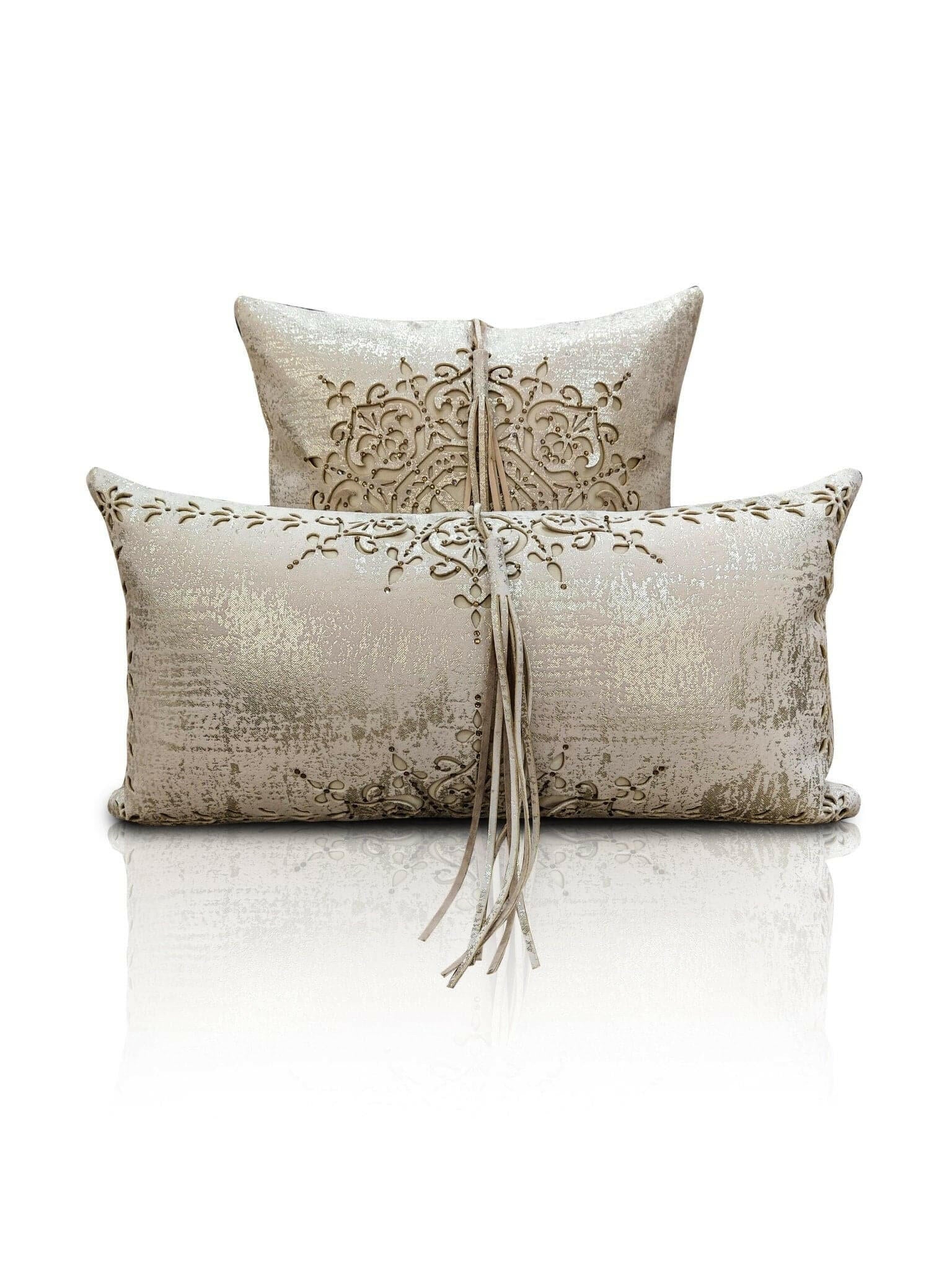 Damask Cushion Cover - Creative Home Designs Pillowcases, Turkish Throw Pillows & Shams, Gold Color Cut Out Sham With Diamonds