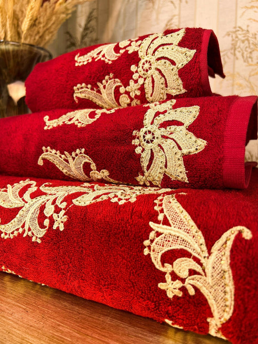 Deva Burgundy Towel Set - Creative HomeTowels