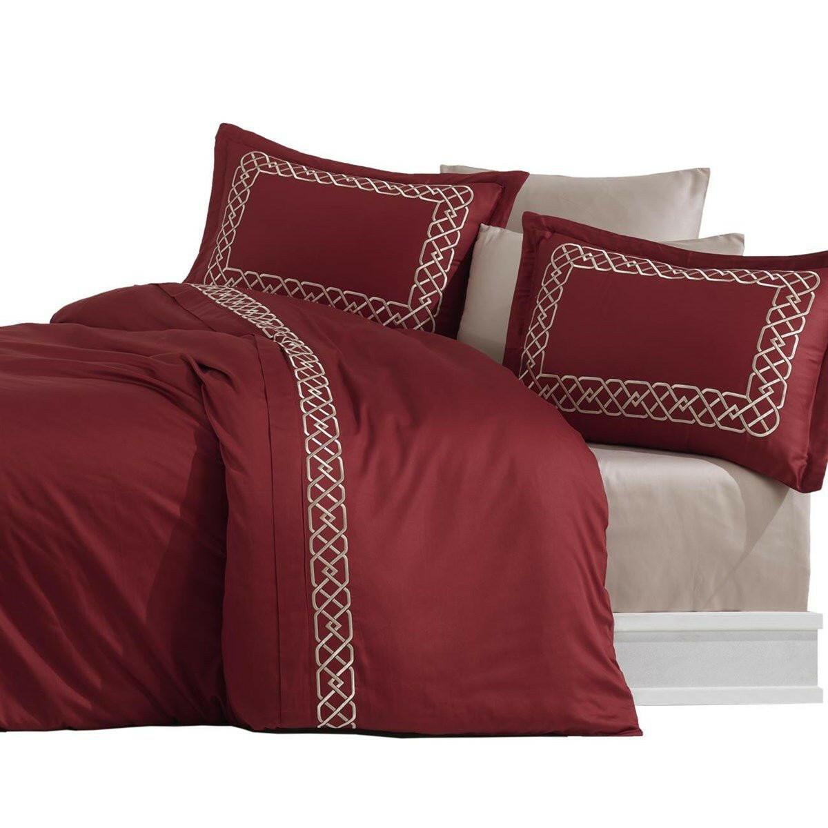 Esma Burgundy - Embroidered Luxury Duvet Cover Set - Creative HomeDuvet Covers