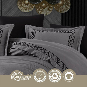 Esma Grey - Embroidered Luxury Duvet Cover Set - Creative HomeDuvet Covers