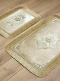 Gelin Gold Color Floral Embroidered Rectangular Rug - Creative Home Designs Rugs, European Lace Flower Turkish Carpet, Non Slip Reactangular Mat with Tassels,RUG-GLN-Go-4060,RUG-GLN-Go-60100,RUG-GLN-Go-70120,RUG-GLN-Go-90150,RUG-GLN-Go-121182,RUG-GLN-Go-152243