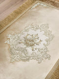 Gelin Gold Color Floral Embroidered Rectangular Rug - Creative Home Designs Rugs, European Lace Flower Turkish Carpet, Non Slip Reactangular Mat with Tassels,RUG-GLN-Go-4060,RUG-GLN-Go-60100,RUG-GLN-Go-70120,RUG-GLN-Go-90150,RUG-GLN-Go-121182,RUG-GLN-Go-152243