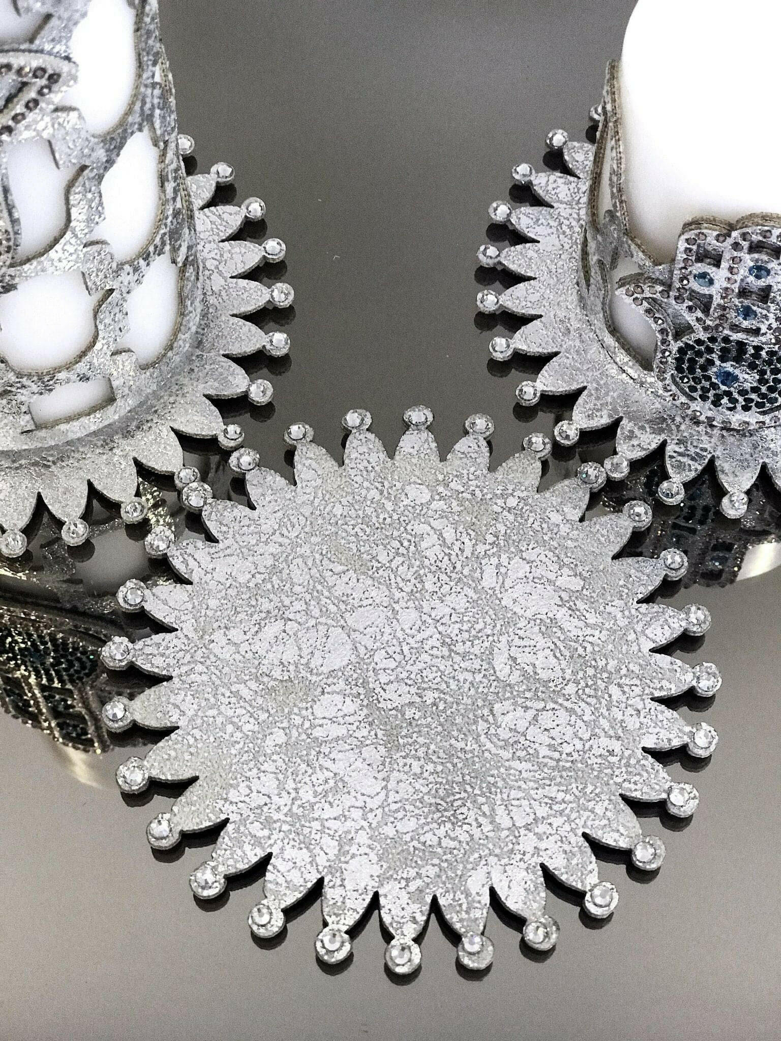 Hamsa Candle Set of 3 Silver Applique, Khamsa Hand Pattern, Chic Decorative Creative Home Candles,CS-CH-HMS-Si