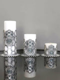 Hamsa Candle Set of 3 Silver Applique, Khamsa Hand Pattern, Chic Decorative Creative Home Candles,CS-CH-HMS-Si
