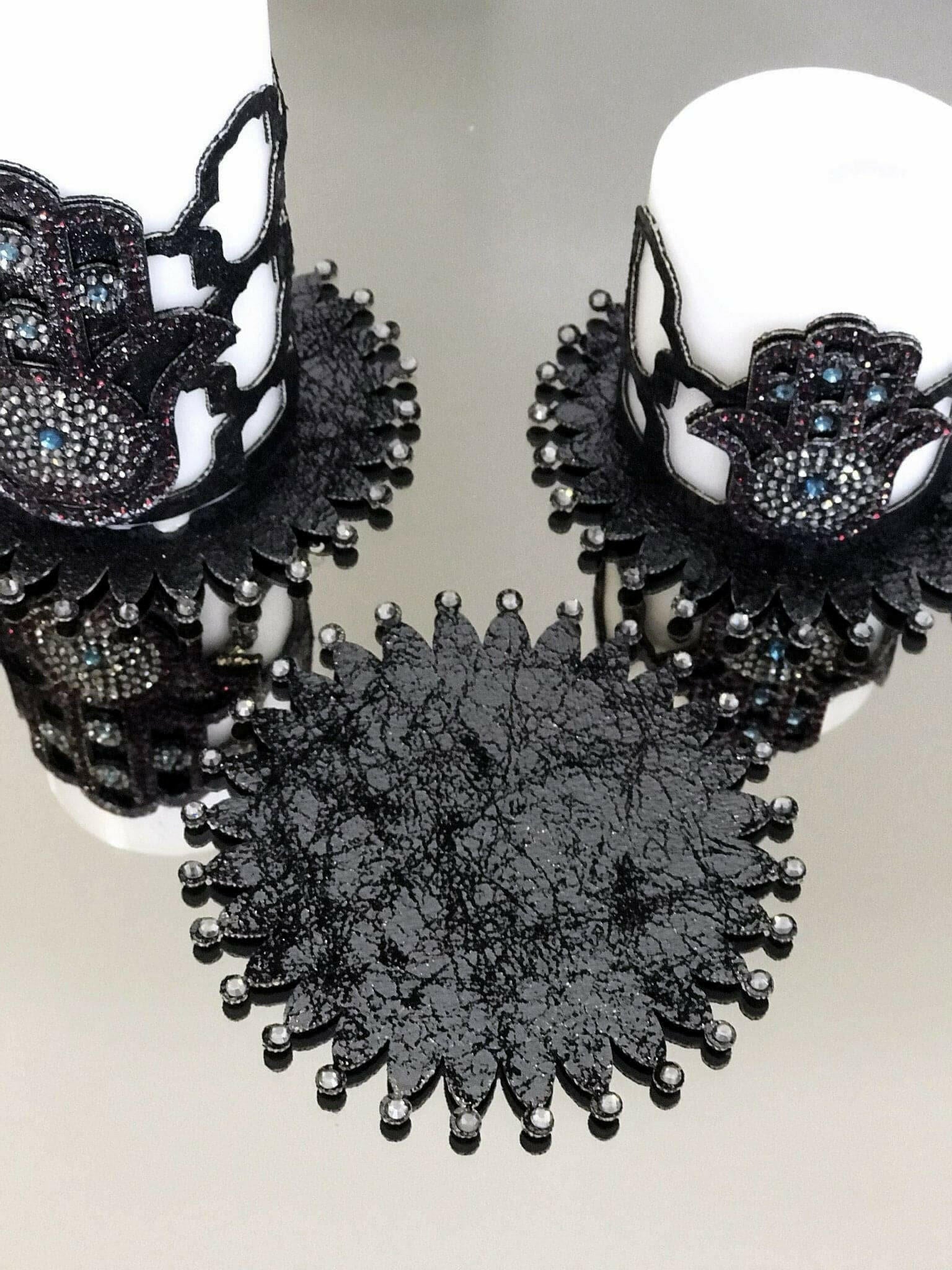 Hamsa Candle Set of 3 Black Applique, Khamsa Hand Pattern, Chic Decorative Creative Home Candles,CS-CH-HMS-Bl