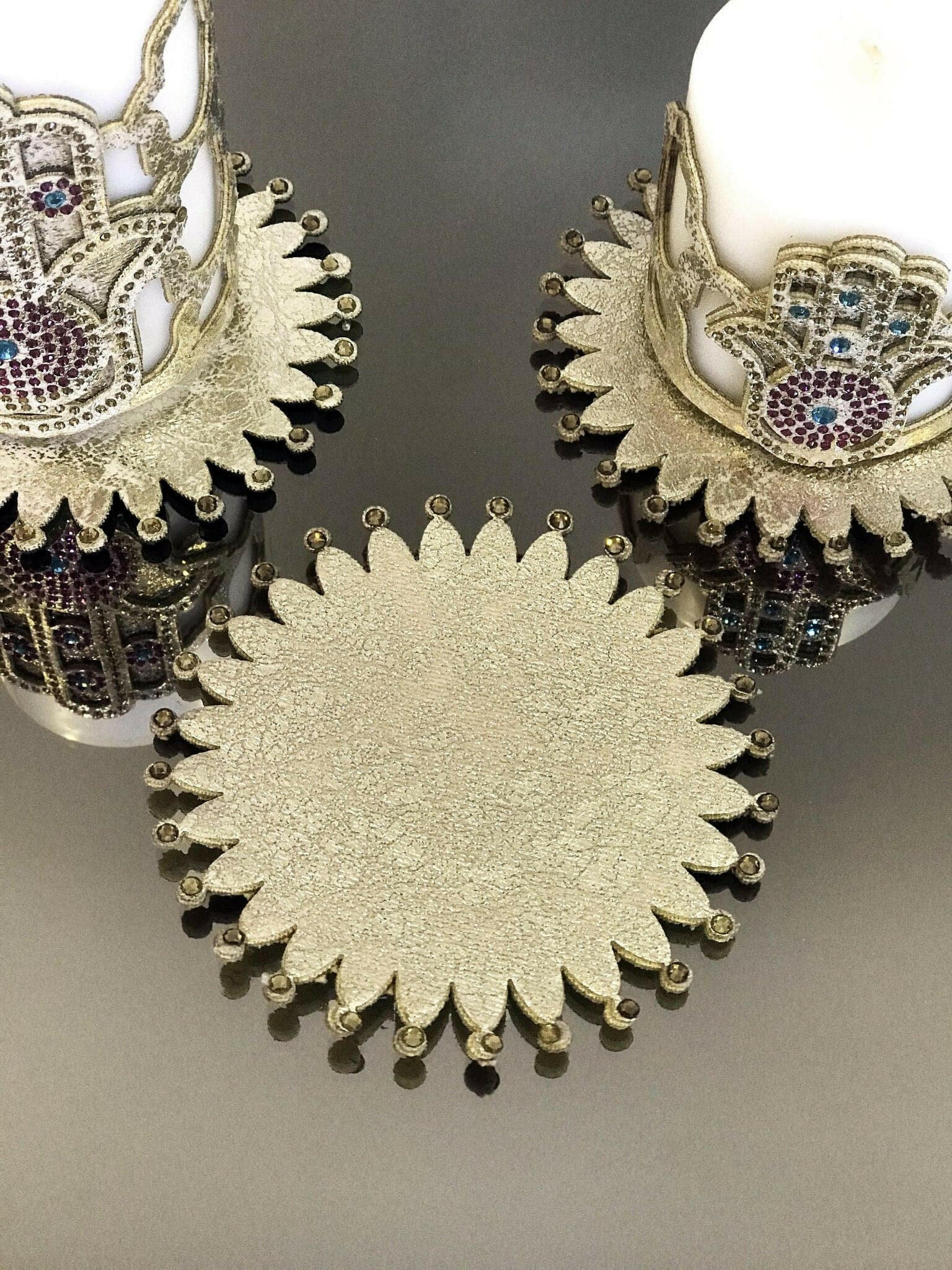 Hamsa Candle Set of 3 Gold Applique, Khamsa Hand Pattern, Chic Decorative Creative Home Candles,CS-CH-HMS-Go