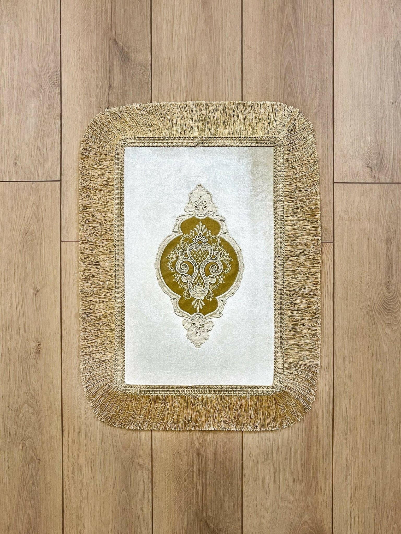 Idil Ecru & Gold Color Embroidered Rug - Creative Home Designs Rugs, European Lace Turkish Carpet, Non Slip Rectangular Mat,RUG-IDL-Ec-4060,RUG-IDL-Ec-60100,RUG-IDL-Ec-70120,RUG-IDL-Ec-90150,RUG-IDL-Ec-121182,RUG-IDL-Ec-152243