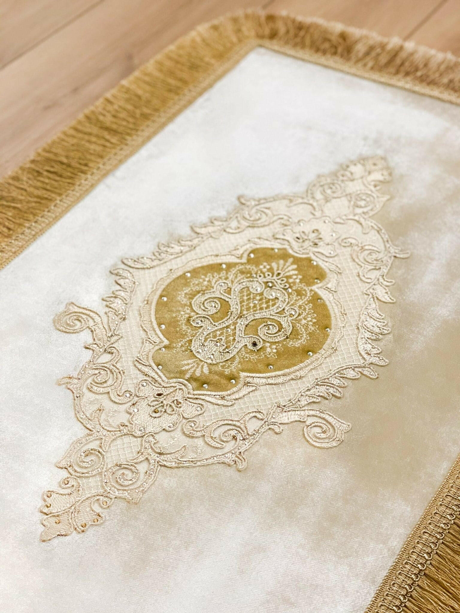 Idil Ecru & Gold Color Embroidered Rug - Creative Home Designs Rugs, European Lace Turkish Carpet, Non Slip Rectangular Mat,RUG-IDL-Ec-4060,RUG-IDL-Ec-60100,RUG-IDL-Ec-70120,RUG-IDL-Ec-90150,RUG-IDL-Ec-121182,RUG-IDL-Ec-152243