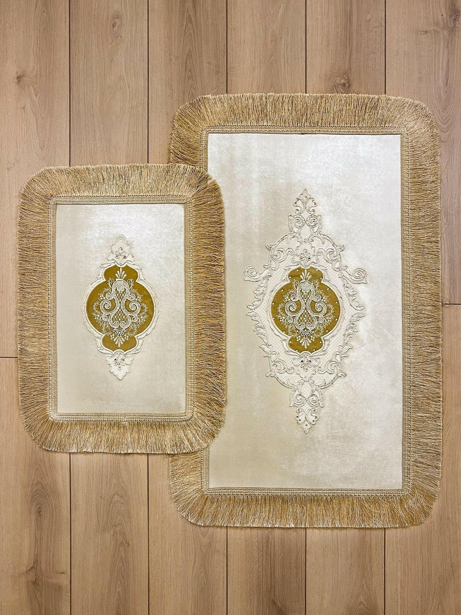 Idil Ecru & Gold Color Embroidered Rug - Creative Home Designs Rugs, European Lace Turkish Carpet, Non Slip Rectangular Mat,RUG-IDL-Ec-4060,RUG-IDL-Ec-60100,RUG-IDL-Ec-70120,RUG-IDL-Ec-90150,RUG-IDL-Ec-121182,RUG-IDL-Ec-152243