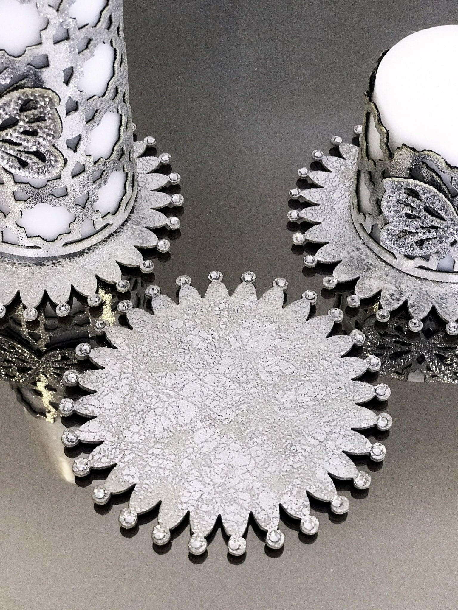 Kelebek Silver Grey Candle Set of 3, Leather Butterfly Pattern, Decorative Creative Home Designs Candles,CS-CH-KLBK-Si