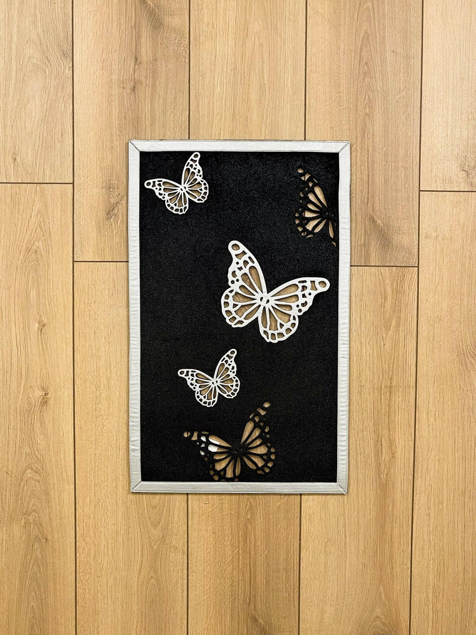 Kelebek Limited Edition Black & Silver Color Rectangular Rug - Creative Home Designs, Butterfly Luxury Turkish Carpet, Non Slip Washable Velvet Mat,RUG-KLBK-BlaSi-4060,RUG-KLBK-BlaSi-60100,RUG-KLBK-BlaSi-70120,RUG-KLBK-BlaSi-85137,RUG-KLBK-BlaSi-121182