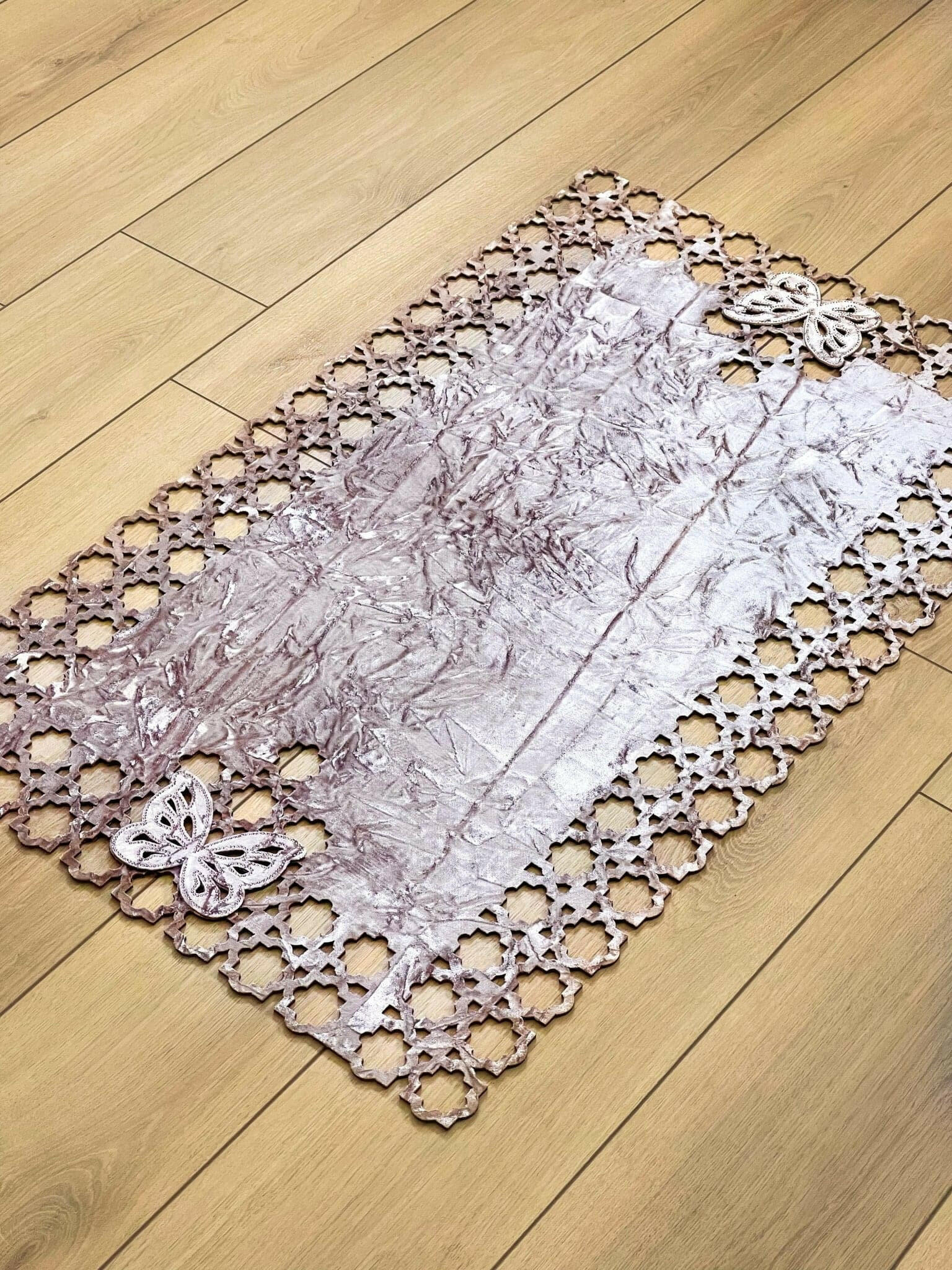 Kelebek Rose Pink Rug 40 x 60 cm - Creative Home Designs, Butterfly Turkish Carpet, Non Slip Washable Velvet Mat,RUG-KLBK-Ro-4060,RUG-KLBK-Ro-60100,RUG-KLBK-Ro-70120,RUG-KLBK-Ro-85137