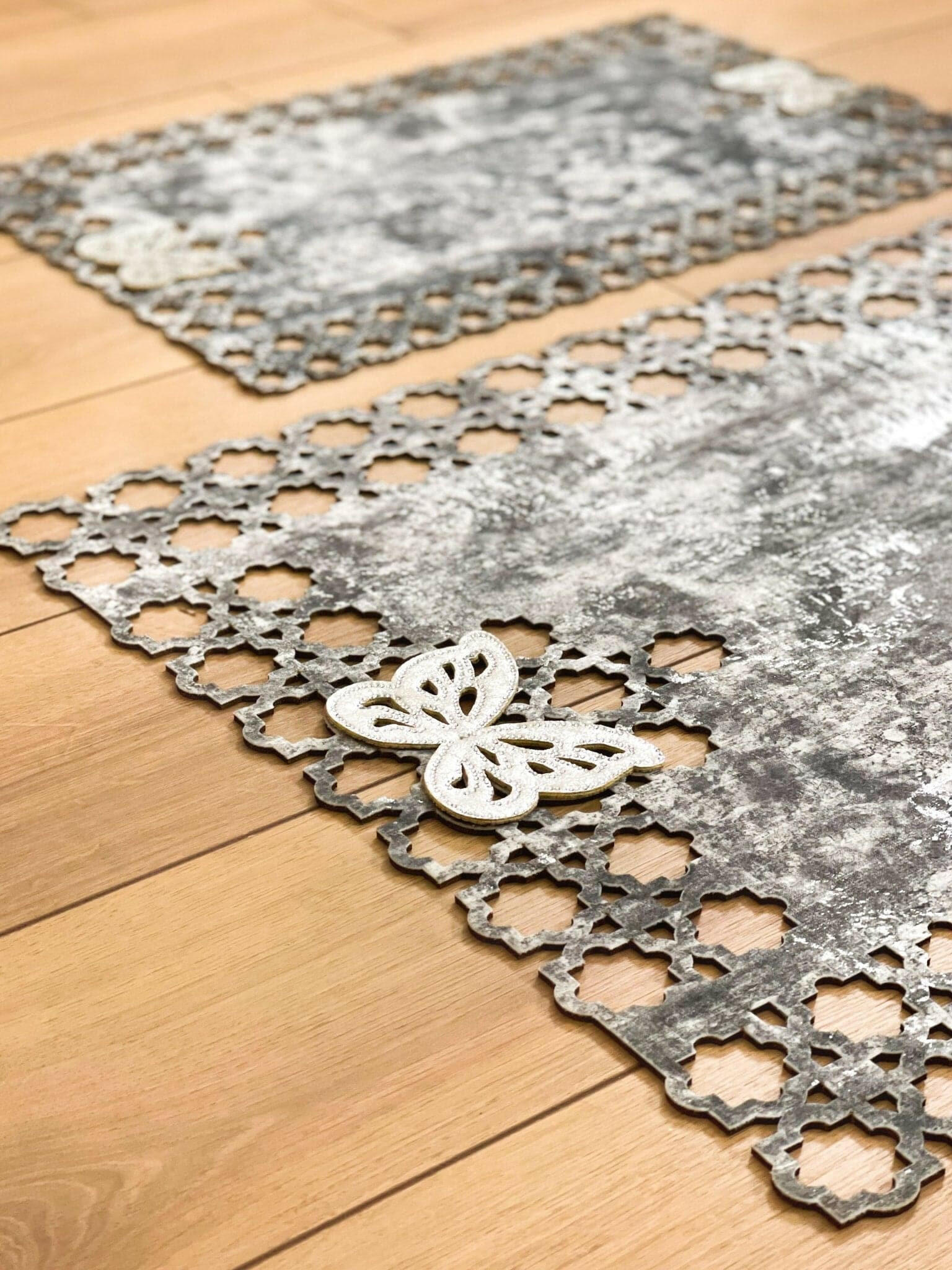 Kelebek Grey Rug - Creative Home Designs, Butterfly Turkish Carpet, Non Slip Washable Velvet Mat,RUG-KLBK-Gr-4060,RUG-KLBK-Gr-60100,RUG-KLBK-Gr-70120,RUG-KLBK-Gr-85137
