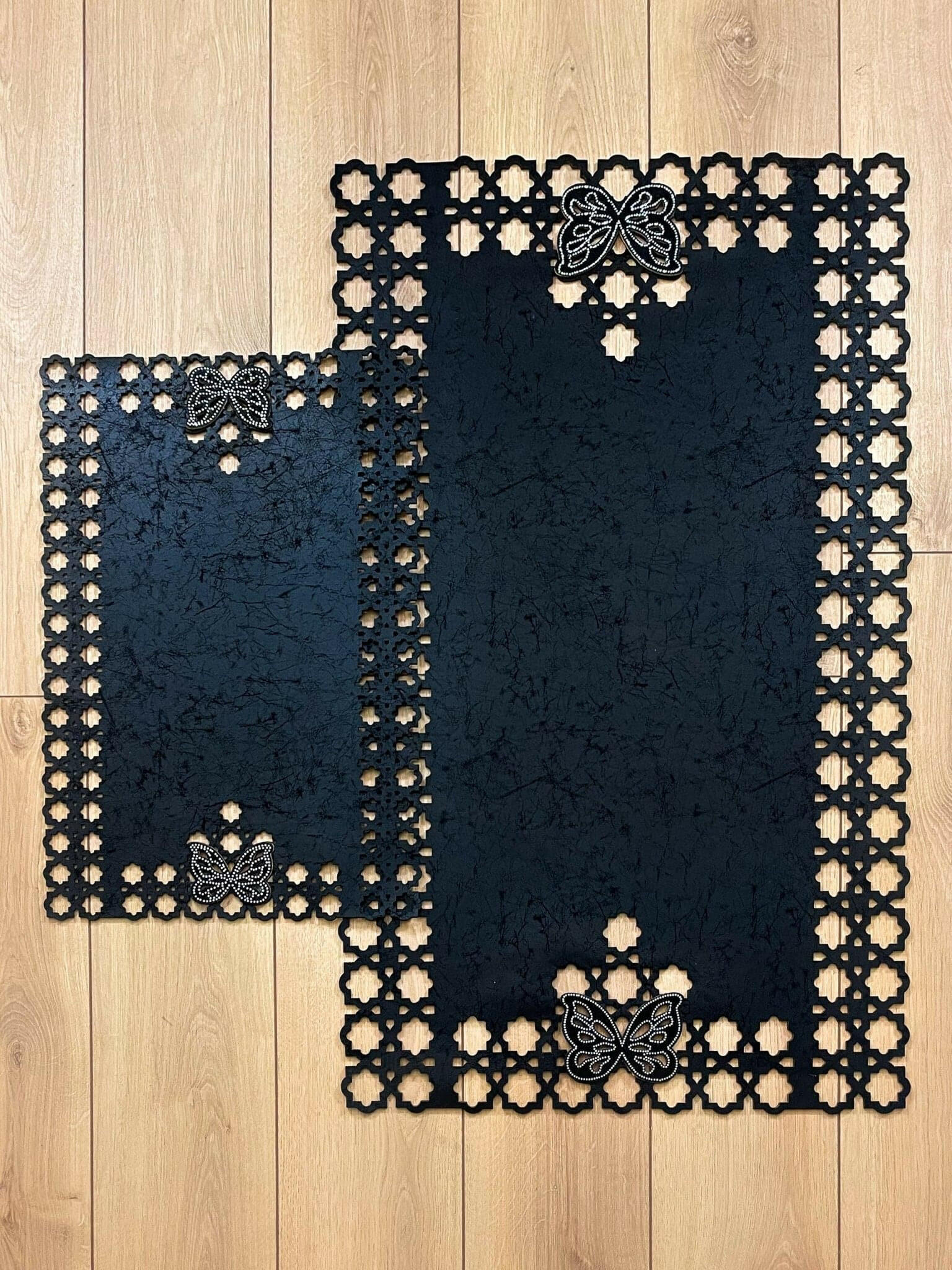 Kelebek Black Rug - Creative Home Designs, Butterfly Turkish Carpet, Non Slip Washable Velvet Mat,RUG-KLBK-Bla-4060,RUG-KLBK-Bla-60100,RUG-KLBK-Bla-70120,RUG-KLBK-Bla-85137