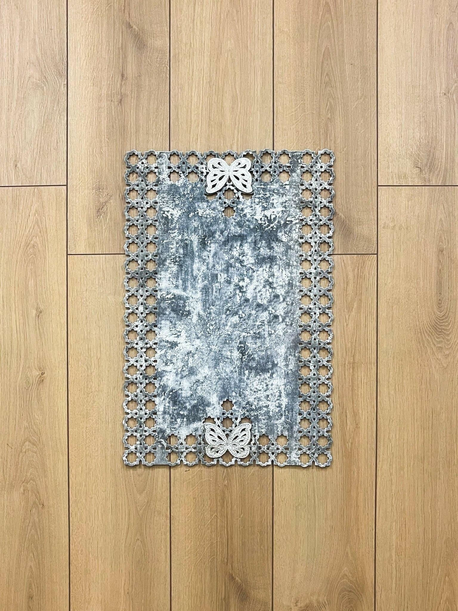 Kelebek Grey Rug - Creative Home Designs, Butterfly Turkish Carpet, Non Slip Washable Velvet Mat