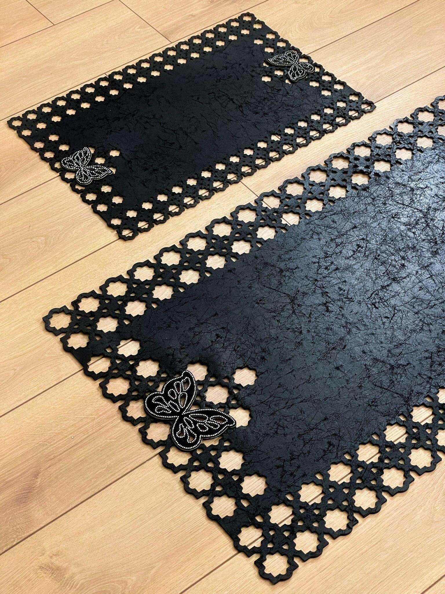 Kelebek Black Rug - Creative Home Designs, Butterfly Turkish Carpet, Non Slip Washable Velvet Mat,RUG-KLBK-Bla-4060,RUG-KLBK-Bla-60100,RUG-KLBK-Bla-70120,RUG-KLBK-Bla-85137