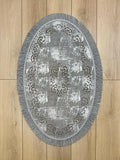 Melda Rug Silver Color & Grey Foiled Oval Rug - Creative Home Designs Rugs, Turkish Carpet With Tassels & Diamonds, Non Slip Mat,RUG-MELDA-SiGr-4060,RUG-MELDA-SiGr-60100,RUG-MELDA-SiGr-70120,RUG-MELDA-SiGr-90150,RUG-MELDA-SiGr-121182,RUG-MELDA-SiGr-152243