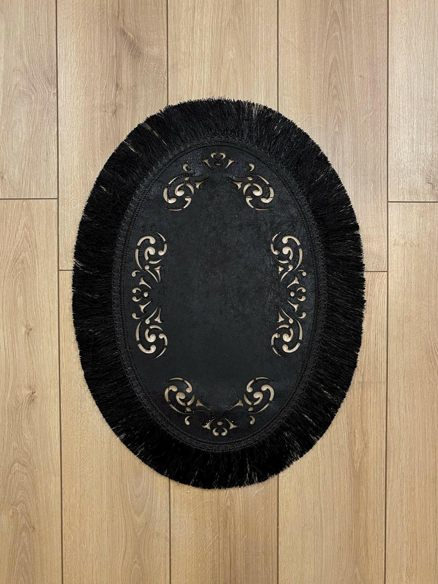 Melda Rug Black Color Oval Rug - Creative Home Designs Rugs, Turkish Carpet With Tassels & Diamonds, Non Slip Mat,RUG-MELDA-Bla-4060,RUG-MELDA-Bla-60100,RUG-MELDA-Bla-70120,RUG-MELDA-Bla-90150,RUG-MELDA-Bla-121182,RUG-MELDA-Bla-1522243