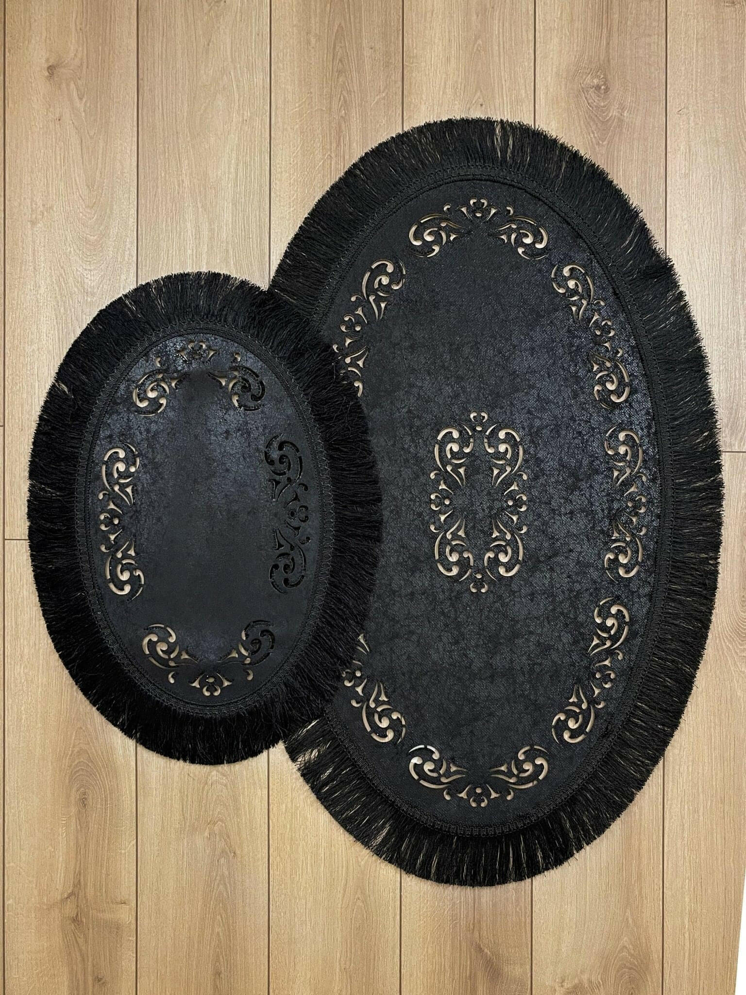 Melda Rug Black Color Oval Rug - Creative Home Designs Rugs, Turkish Carpet With Tassels & Diamonds, Non Slip Mat,RUG-MELDA-Bla-4060,RUG-MELDA-Bla-60100,RUG-MELDA-Bla-70120,RUG-MELDA-Bla-90150,RUG-MELDA-Bla-121182,RUG-MELDA-Bla-1522243