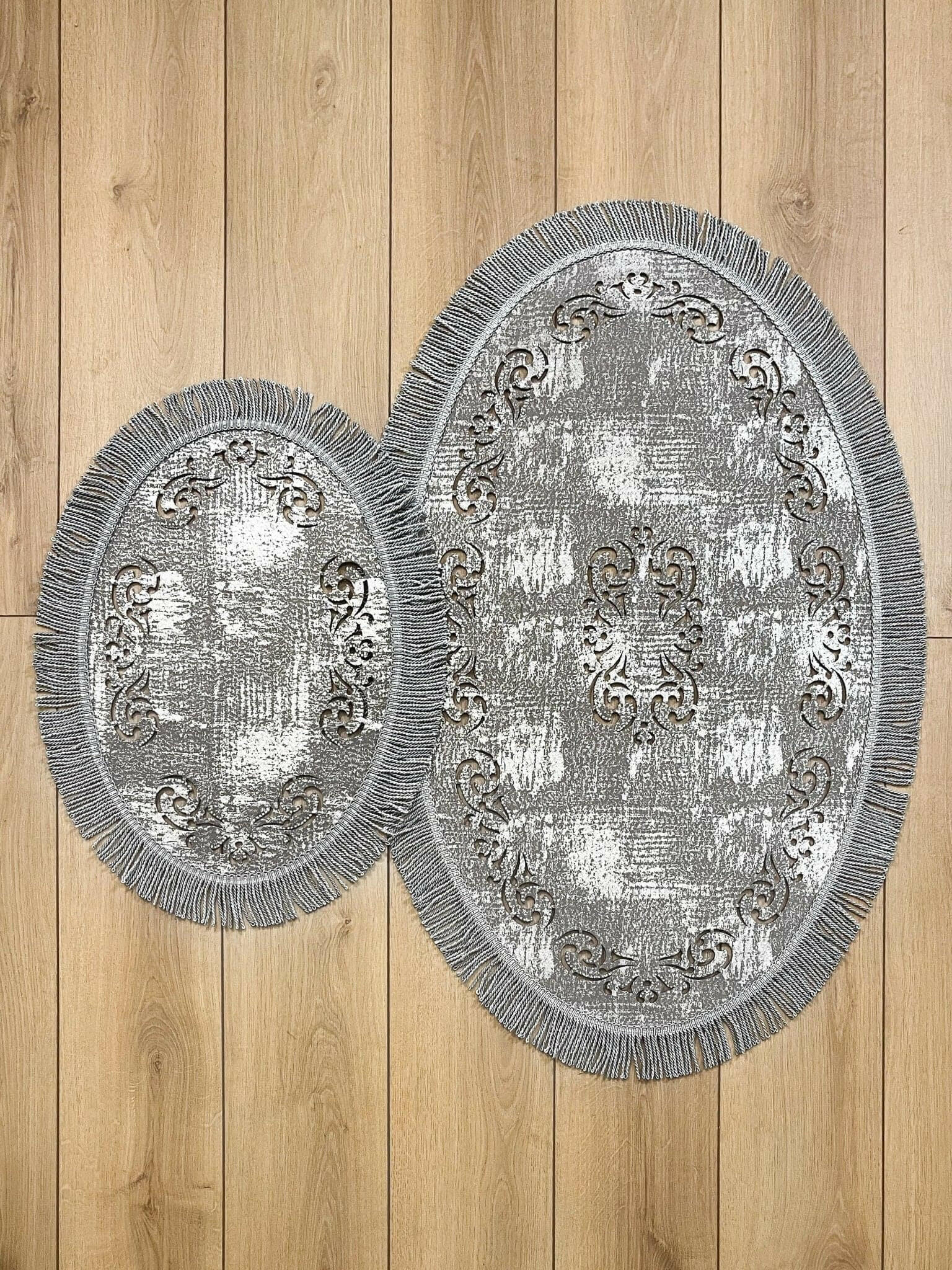 Melda Rug Silver Color & Grey Foiled Oval Rug - Creative Home Designs Rugs, Turkish Carpet With Tassels & Diamonds, Non Slip Mat,RUG-MELDA-SiGr-4060,RUG-MELDA-SiGr-60100,RUG-MELDA-SiGr-70120,RUG-MELDA-SiGr-90150,RUG-MELDA-SiGr-121182,RUG-MELDA-SiGr-152243
