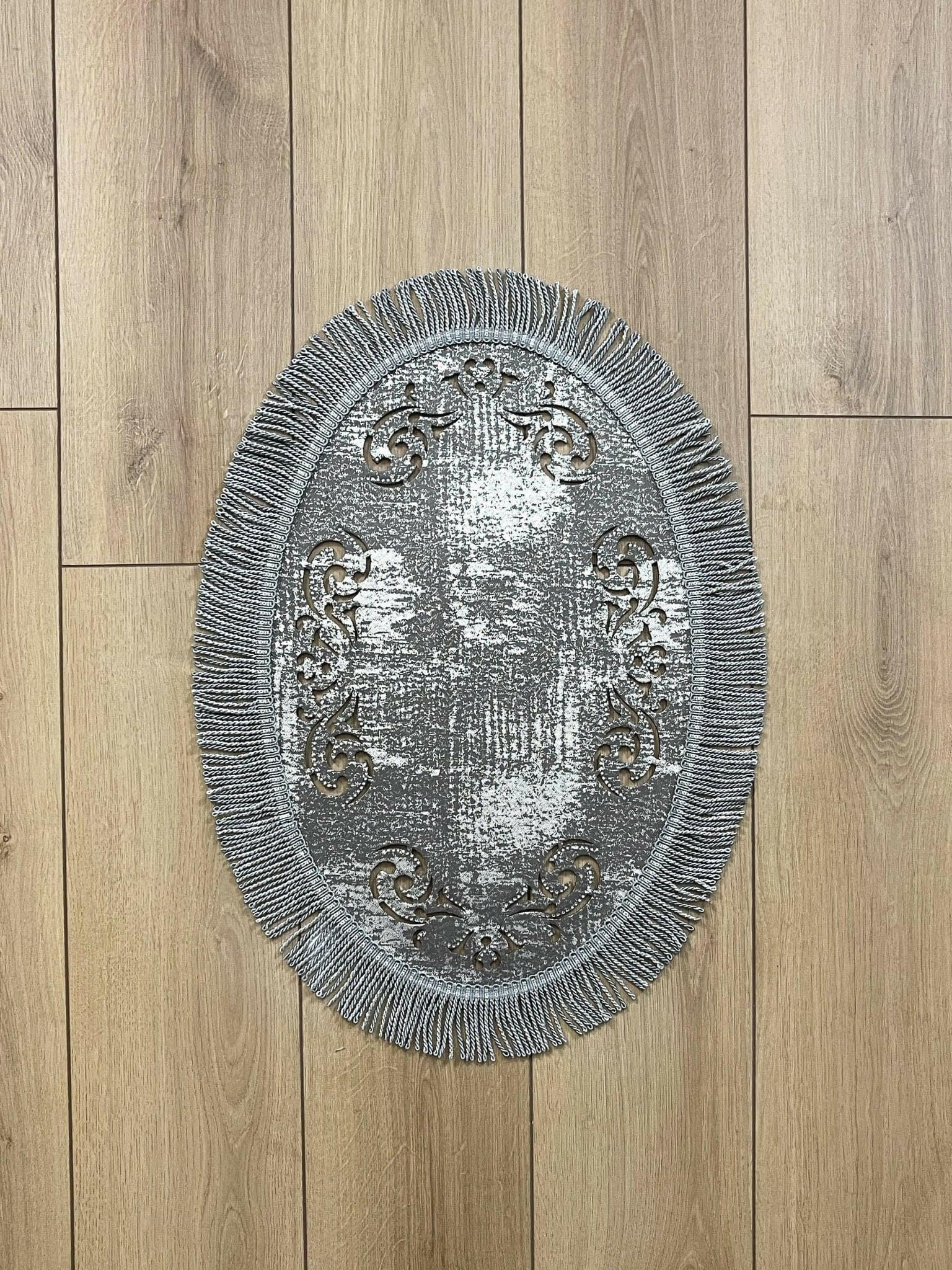 Melda Rug Silver Color & Grey Foiled Oval Rug - Creative Home Designs Rugs, Turkish Carpet With Tassels & Diamonds, Non Slip Mat,RUG-MELDA-SiGr-4060,RUG-MELDA-SiGr-60100,RUG-MELDA-SiGr-70120,RUG-MELDA-SiGr-90150,RUG-MELDA-SiGr-121182,RUG-MELDA-SiGr-152243