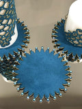 Mihrace Petrol Blue Candle Set of 3, Leather Oriental Pattern, Decorative Candles,CS-CH-MHRC-Blu