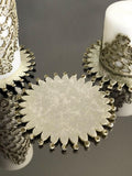 Mihrace Petrol Gold Candle Set of 3, Leather Oriental Pattern, Decorative Candles,CS-CH-MHRC-Go