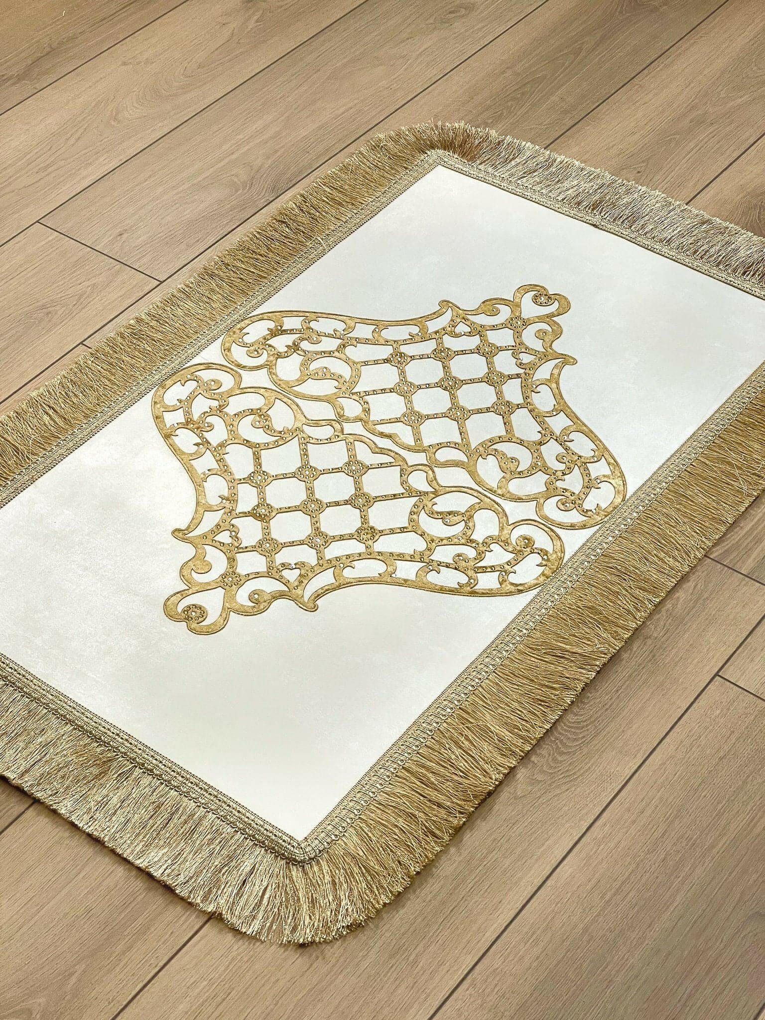 Mihrace Rug Oriental Chic Ecru & Gold Color Rug - Creative Home Designs Rugs, Oriental Style Turkish Carpet, Rectangular Mat With Diamonds & Tassels,RUG-MHRC-EcGo-4060,RUG-MHRC-EcGo-60100,RUG-MHRC-EcGo-70120,RUG-MHRC-EcGo-90150,RUG-MHRC-EcGo-121182,RUG-MHRC-EcGo-152243