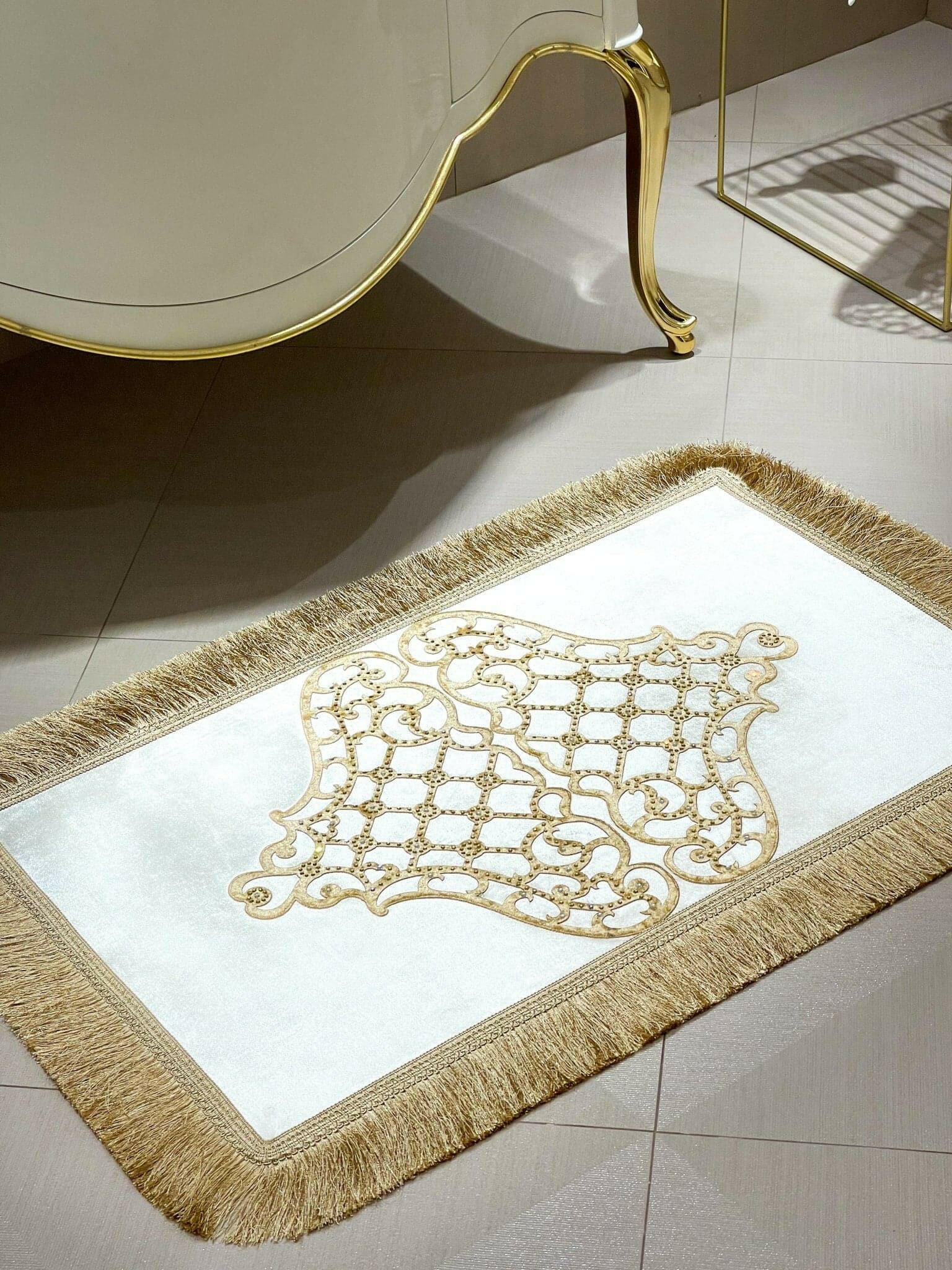 Mihrace Rug Oriental Chic Ecru & Gold Color Rug - Creative Home Designs Rugs, Oriental Style Turkish Carpet, Rectangular Mat With Diamonds & Tassels,RUG-MHRC-EcGo-4060,RUG-MHRC-EcGo-60100,RUG-MHRC-EcGo-70120,RUG-MHRC-EcGo-90150,RUG-MHRC-EcGo-121182,RUG-MHRC-EcGo-152243