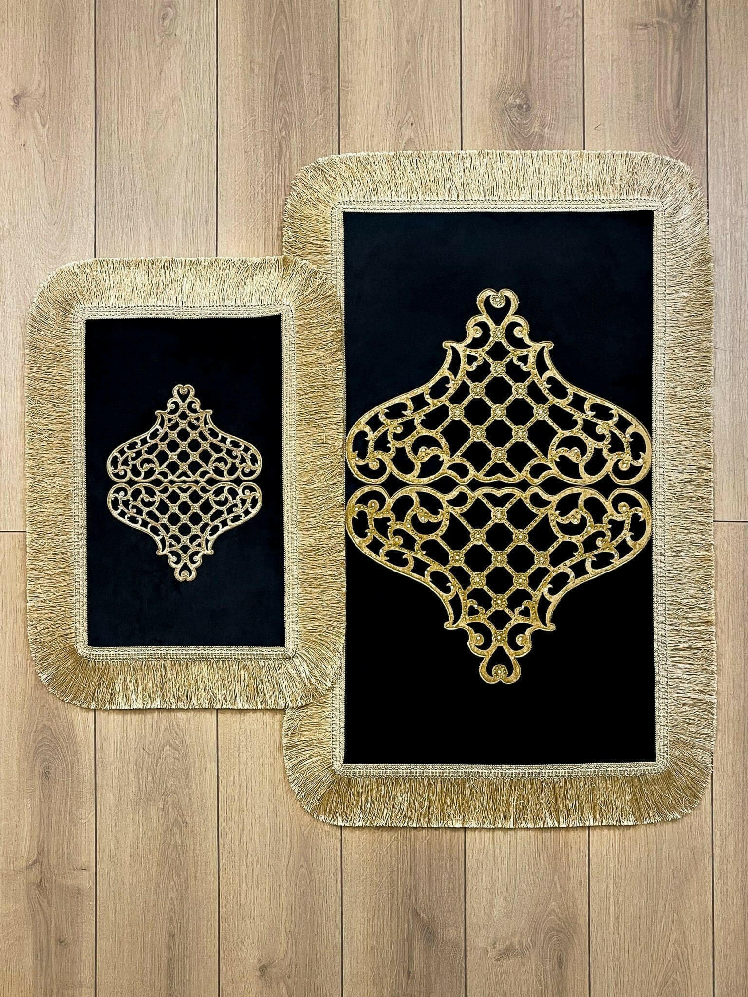 Mihrace Rug Oriental Chic Black & Gold Color Rug - Creative Home Designs Rugs, Oriental Style Turkish Carpet, Rectangular Mat With Diamonds & Tassels,RUG-MHRC-BlaGo-4060,RUG-MHRC-BlaGo-60100,RUG-MHRC-BlaGo-70120,RUG-MHRC-BlaGo-90150,RUG-MHRC-BlaGo-121182,RUG-MHRC-BlaGo-152243