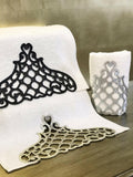 Mihrace Leather Appliqués Cutout 3 Pieces Luxury Decorative Towel Colorful Set, Black Gold Silver Towels with Diamonds