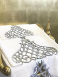 Mihrace Silver Towel Set - Creative Home Designs, Cut Through Grey Silver Leather Velvet Luxury Cream Turkish Oriental Towel with Velvet and Diamonds,TS-CH-MHRC-Si