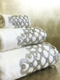 Mihrace Towel Set - Creative Home Designs,Cut Through Gold Leather Velvet Luxury Cream Turkish Oriental Towel with Velvet and Diamonds,TS-CH-MHRC-Go
