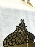 Mihrace Black Towel Set - Creative Home Designs, Cut Through Black Silver Leather Velvet Luxury Ecru Turkish Oriental Towel with Velvet and Diamonds,TS-CH-MHRC-Bla