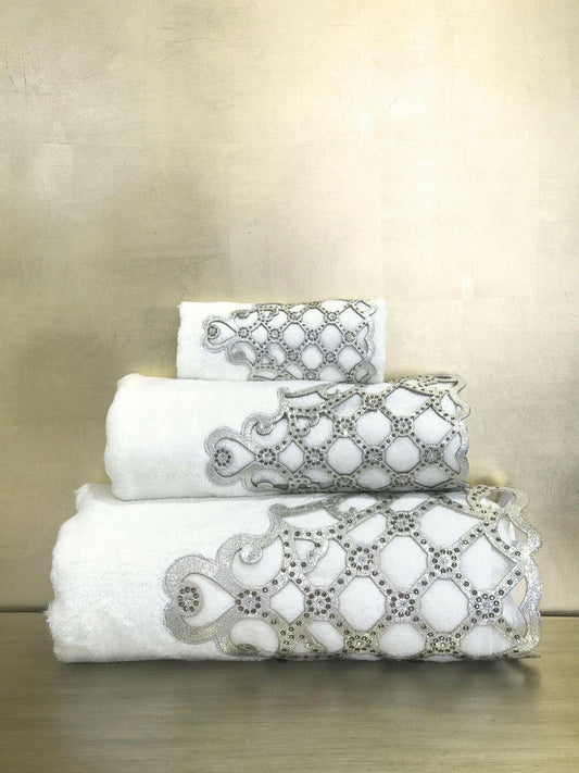 Mihrace Towel Set - Creative Home Designs,Cut Through Gold Leather Velvet Luxury Cream Turkish Oriental Towel with Velvet and Diamonds,TS-CH-MHRC-Go